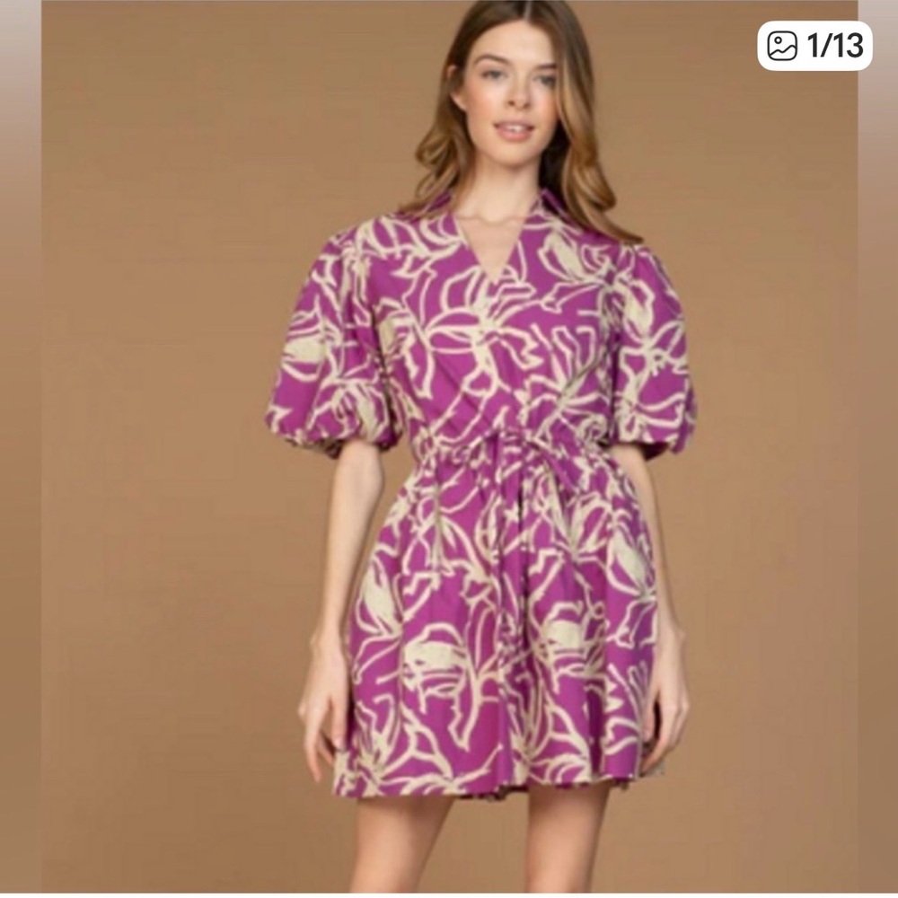 Chic Purple and Cream Floral Mini Dress
